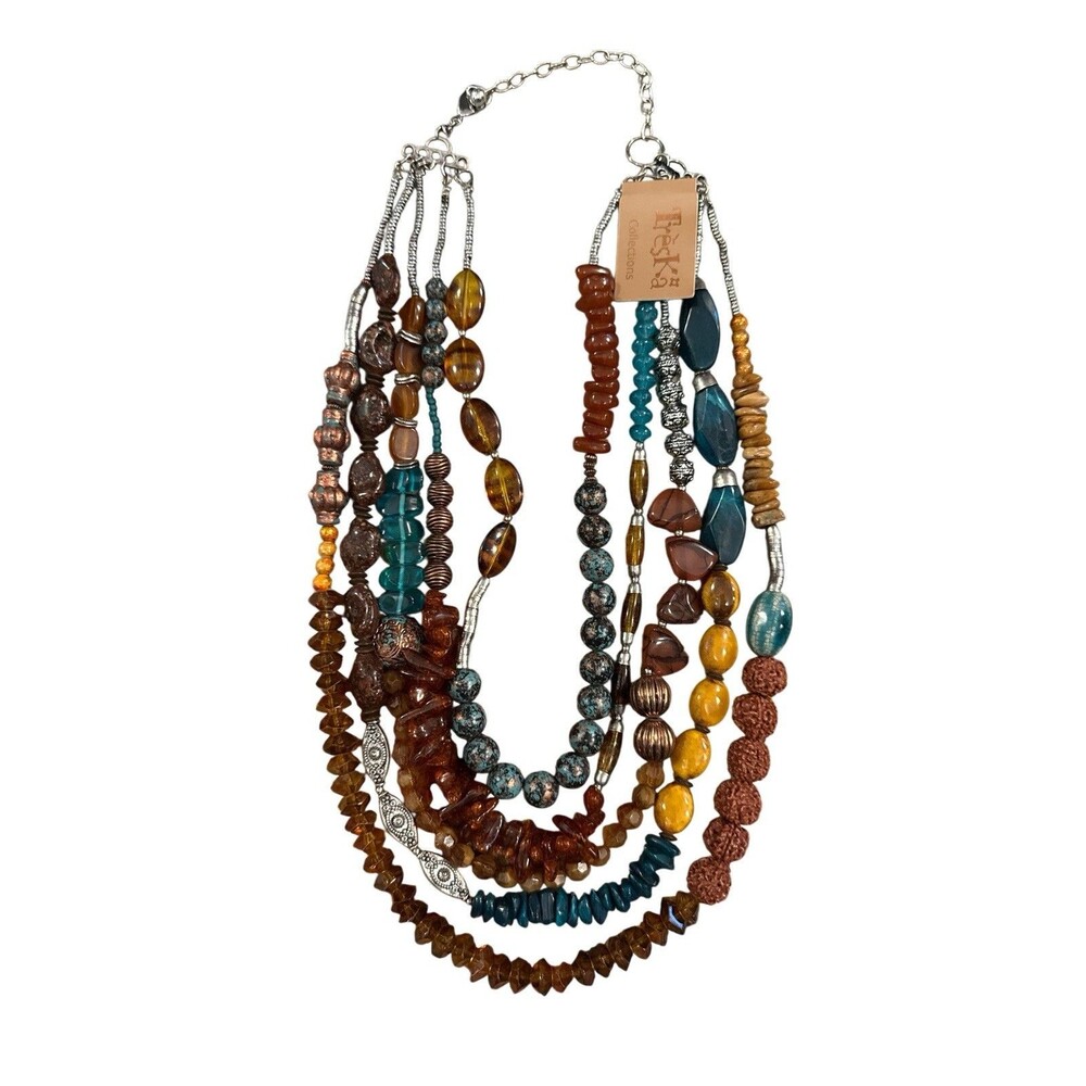 Treska 5 Strand Multicolored Beads Necklace Boho Hippie‎ Style